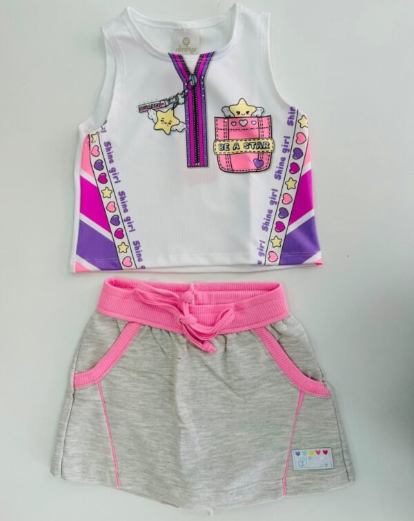 Conjunto Cropped com shorts saia - Abrange