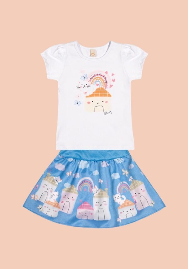 Conjunto Blusa Cotton e Saia com Estampa de Casinha - Glinny - Image 2