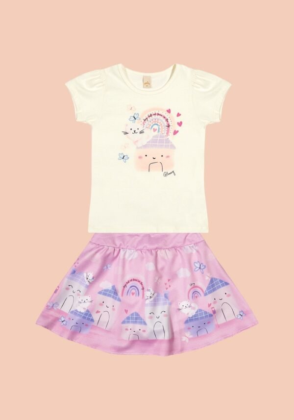 Conjunto Blusa Cotton e Saia com Estampa de Casinha - Glinny - Image 5