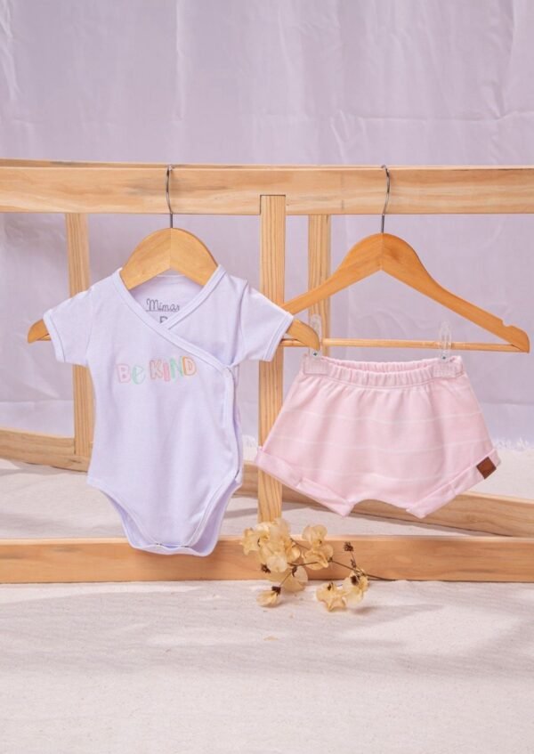 Conjunto Body kimono com Shorts Listrado Rosa - Mimar