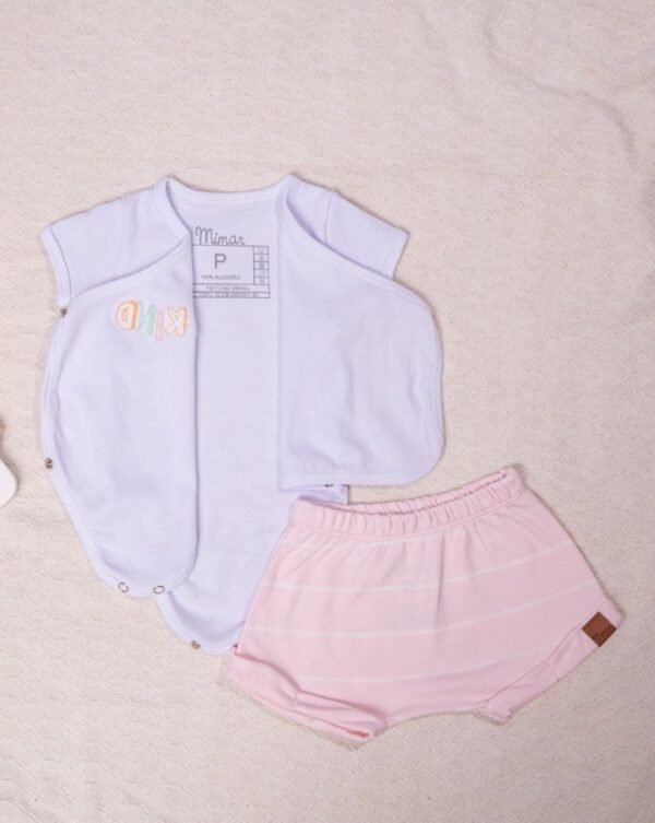 Conjunto Body kimono com Shorts Listrado Rosa - Mimar - Image 3