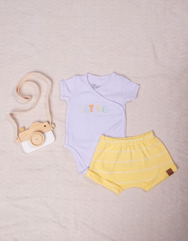 Conjunto Body Kimono com Shorts Amarelo Listrado - Mimar - Image 2