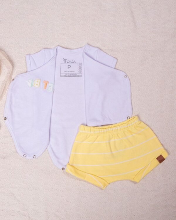 Conjunto Body Kimono com Shorts Amarelo Listrado - Mimar - Image 3