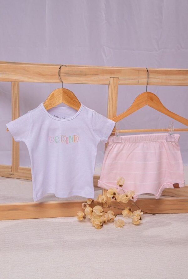 Conjunto Camiseta com Shorts Listrado Rosa - Mimar