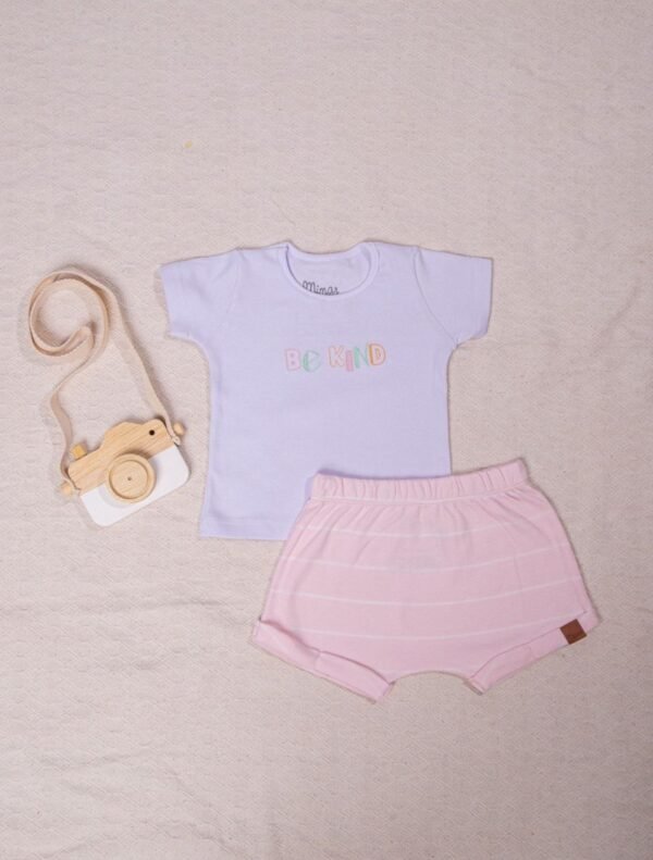 Conjunto Camiseta com Shorts Listrado Rosa - Mimar - Image 2