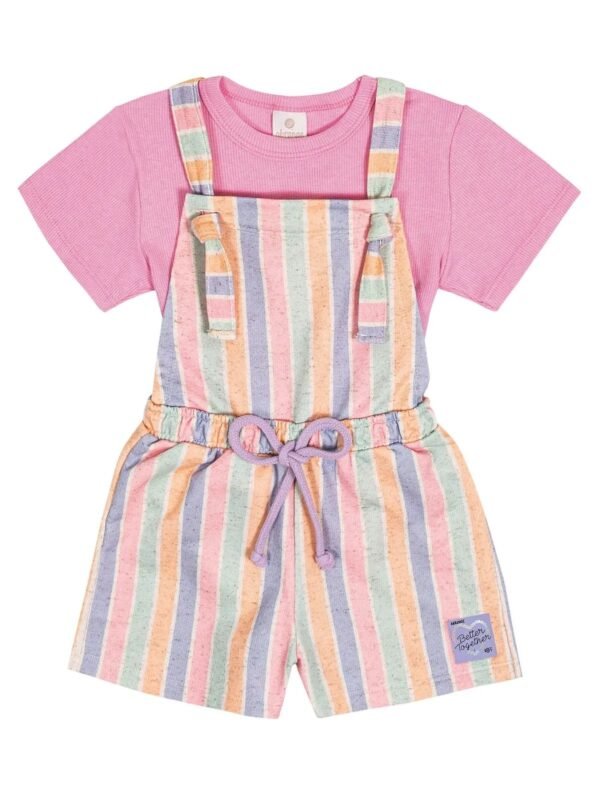 Conjunto Blusa E Jardineira Listrada Rosa - Abrange - Image 3