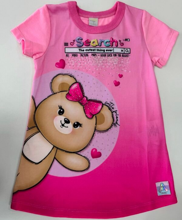 Vestido Bebê com Estampa de Urso - Abrange