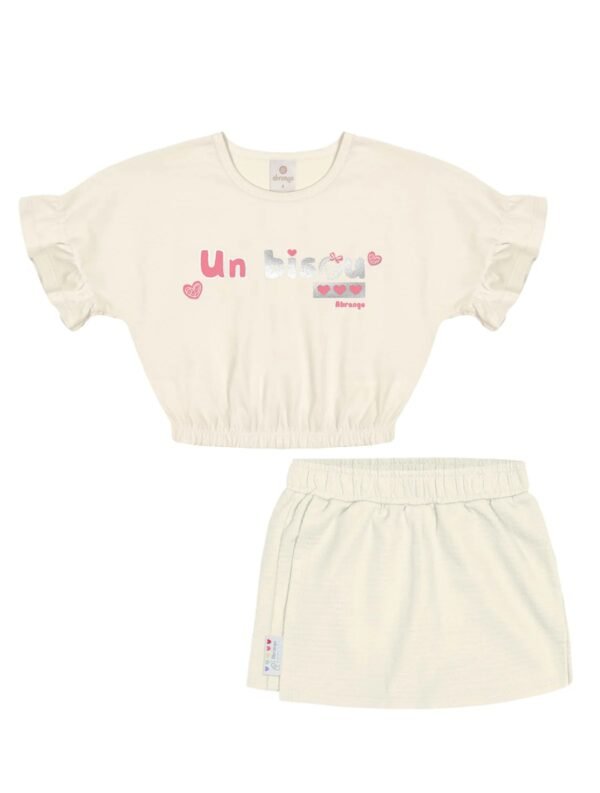 Conjunto Blusa Manga Curta e Short Saia Un Bisou Corações Menina - Abrange