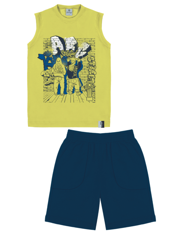 Conjunto Regata E Bermuda Verde E Azul Marinho - Abrange